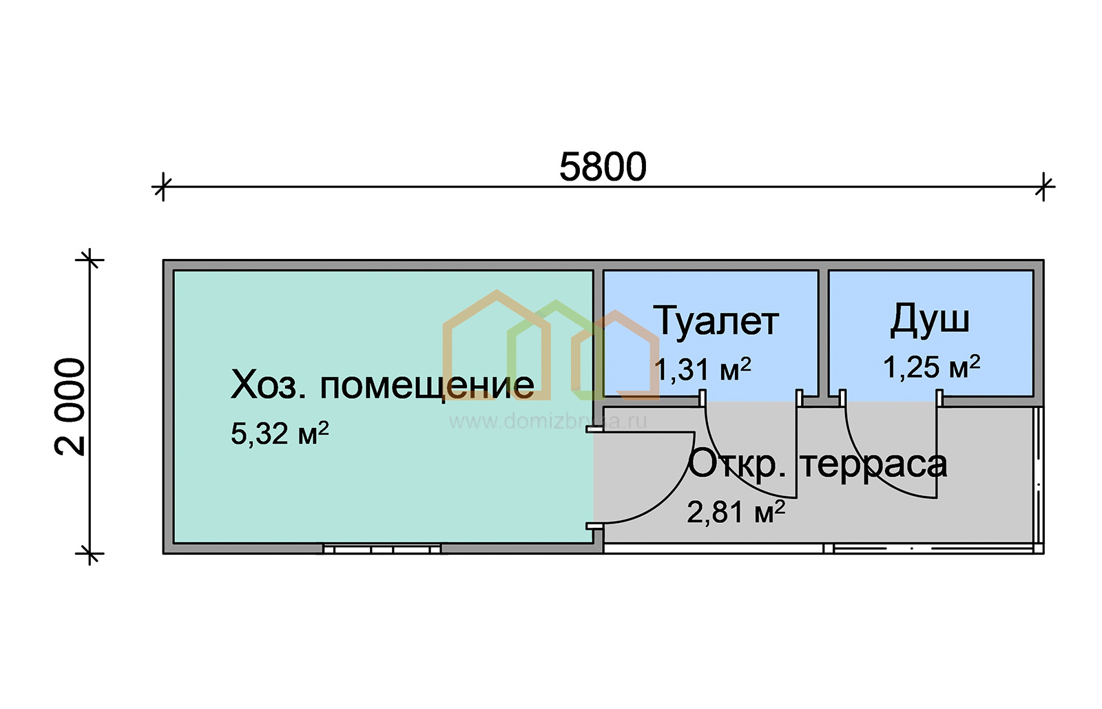 Хозблок для дачи Слава 2x5.8 Площадь: 11,6 м² с террасой в готовом виде с  душем, туалетом и кладовкой под ключ в Новомосковске